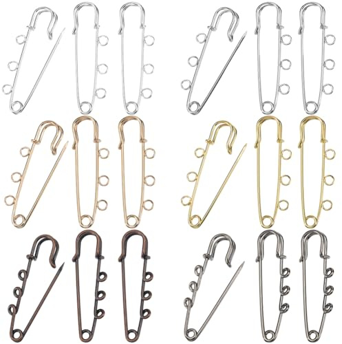 SUNNYCLUE 1 boîte de 30 broches de Sécurité de 6 couleurs Épingles à Kilt en Vrac Métal Fer Robuste Boucles de Décoration Fermoirs Broches avec 3 trous pour Couture Couverture Vêtements Bijoux Accesso