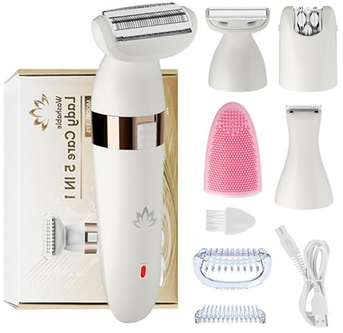 Epilierer Damen, 5 in1 Rasierer Damen Kabellos, Damenrasierer Elektrisch, Intimrasierer für Frauen USB Lady Shaver Elektrisch,IPX4 Nass- und Trockengebrauch für Beine, Arme, Achseln,Bikinizone