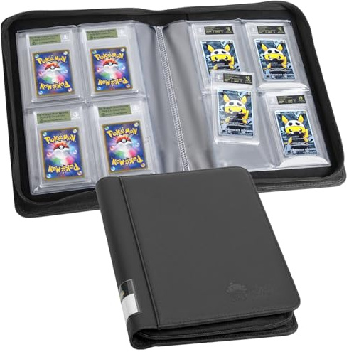 FunGuys Raccoglitore per carte classificate, 24 supporti per lastre, 4 tasche per lastre per carte di credito, album con cerniera, raccoglitore da collezione per MTG