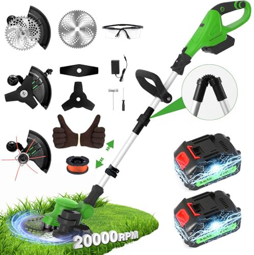 GVDV Decespugliatore a Batteria 24V con 2 Batterie – Motore Brushless 20000 RPM, Tagliabordi 3 in 1 Leggero e Regolabile per Giardino, Erba e Erbacce