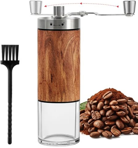 Moorstdel Manual Coffee Grinder, Hand Coffee Grinder with Telescopic Handle and Brush,6 Adjustable Coarseness, Fast Grinding Portable, Manual Coffee Burr Grinder Ideal for Home, Office or Travelling