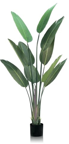 GOVIRAYE Artificial Bird of Paradise Plant, Fake Banana leaves Tree 150cm Tall, 5FT Lifelike Faux Tropical Palm Large Plants in Pot for Indoor Outdoor Home Office Living Room Decor, Housewarming Gift