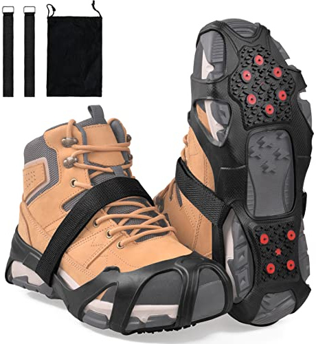 Ice Cleats Tungsten Crampons, Anti Slip Shoes Grippers with Reflective Heel, Ice Snow Cleats for Shoes and Boots Men Women Slip-on Overshoes Stretch Footwear, Size M
