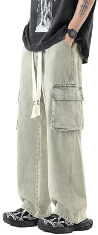 Instinct I Jeans Baggy Uomo Cargo in Denim Blu Loose Fit Ampio e Comodo – Pantaloni Larghi Streetwear Oversize con Tasche Laterali Tasconato in Cotone Resistente 48, Vintage Blu 801 (Baggy)