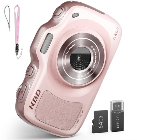 NBD 64MP 4K Kompaktkamera, 16x Zoom mit Autofokus, 120g Ultra-Leicht, 16 Filter Unterstützt - Inkl. 64GB TF-Karte (Rosa)