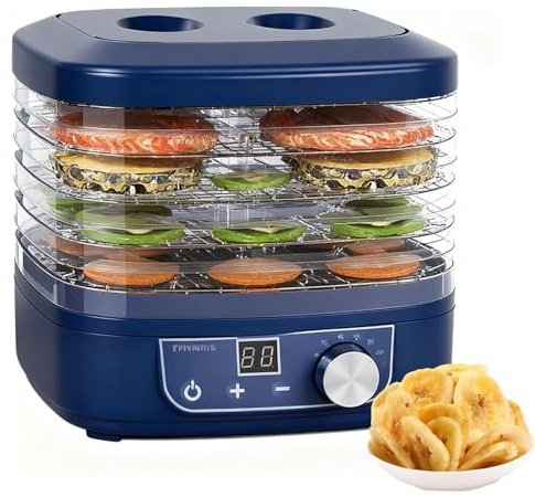 Mini deshidratador de alimentos, secador eléctrico, temperatura ajustable y temporizador, para secar frutas, carne, verduras, cecina y golosinas para mascotas Blue 5 Trays