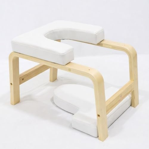 Yogikuti Yoga Headstand Bench for Inversions, Sturdy Wooden Headstand Stool with Cushion, Safe Shoulder Stand & Yoga Props for Home Practice and Strength Training (White)