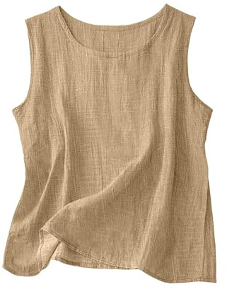 Canotta Donna Lino Blusa Donna,Senza Maniche Top Lino Canotte Estive Larga Smanicato Eleganti Comodi Oversize Sportive Rotonda Canottiera Spalla Larga Tank Morbido Leggera Canotte per Spiaggia S-5XL