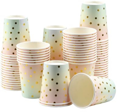 Cents matter 75 stycken partypappersmuggar, pappersmuggar, 250 ml kaffemuggar, partymuggar, återanvändbara drickmuggar med prickar, för bröllop, jul, födelsedag (färggradient)