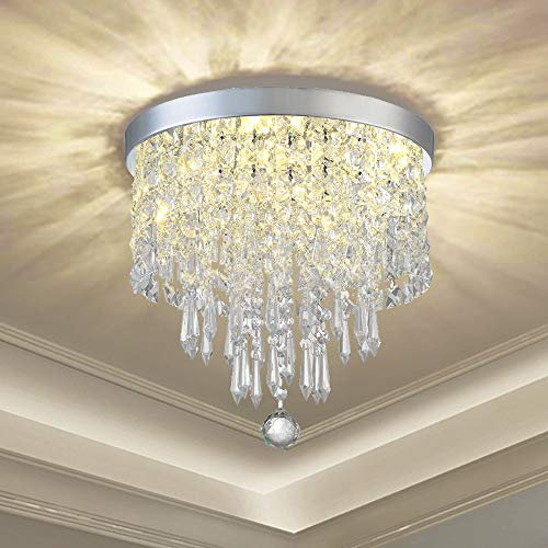 Modern Elegant Crystal Chandelier Lighting,K9 Ceiling Chandeliers Lights, φ250mm, Beaded Light Shade with Clear Acrylic Jewel Droplets,Flush Mount LED Ceiling Light for Dining Room Bedroom Livingroom