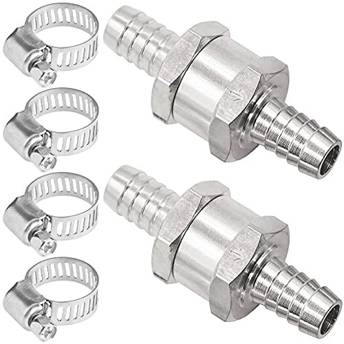 Clapet Anti-Retour de Carburant en Aluminium 8 mm - 2 Pièces avec 4 Colliers de Serrage - Valve de Contrôle à Sens Unique