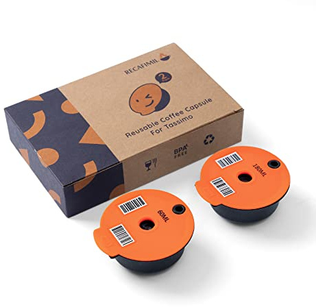 RECAFIMIL 2 Stück wiederverwendbare Kaffeepads für Bosch Tassimo 60 ml / 180 ml nachfüllbare Tassimo Kaffeekapseln