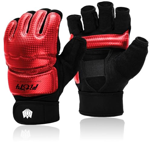 FitsT4 Sports MMA Handschuhe Boxhandschuhe gepolstert, Trainingshandschuhe Boxsack Sandsack Kickboxen Kampfsport Taekwondo Sparring mit Handgelenkschutz für Herren Damen,Rot,XL
