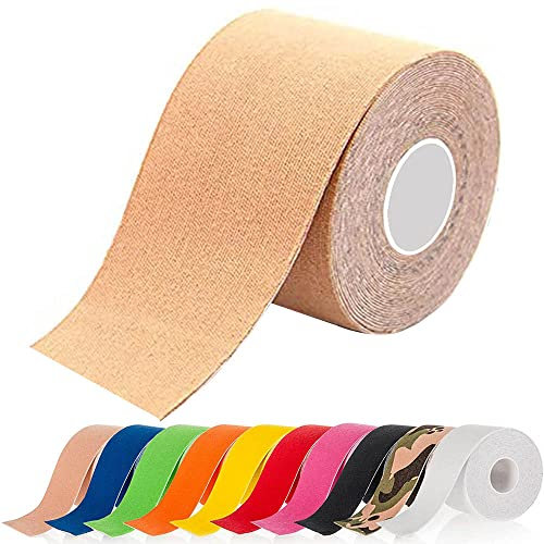 ATETEO Kinesiology Sports 5m x (2.5/3.8/5/7.5) cm Roll of Elastic Muscle Support Tape for Exercise &Injury Recovery, Skin Color, S: 5mX2.5cm