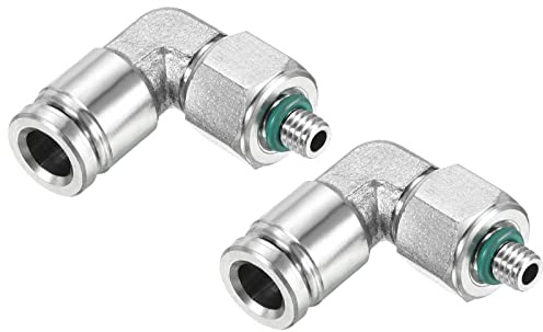 PATIKIL Pressione Collegamento Raccordo Gomito 6mm Tubo OD M5*0.8 Maschio Filettatura, 2pz 304 Inox Acciaio Destra Angolo Flessibile Tubo Connettore, Argento