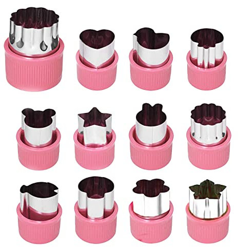 Set TagliabisCotti, Tagliaverdure in Acciaio inox 12 Pezzi, con Manico Protettivo, Per torte, Biscotti, Sushi, Frutta, Rosa