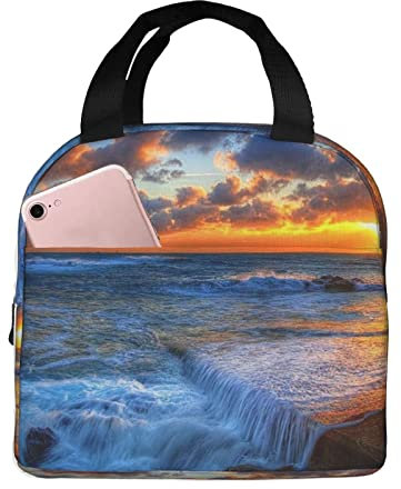 XVBCDFG Fondos bonitos Naturaleza Puesta de sol Bolsa de almuerzo Oficina al aire libre Papel de aluminio portátil Aislamiento grueso y bolsa Bento de manten