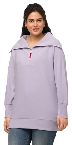 Ulla Popken Felpa Ottoman con Troyer Maglia di Tuta, Pastello Lilla, 52-54 Donna