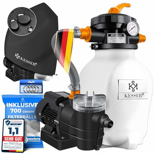 KESSER® Sistema di filtraggio a Sabbia Filtro a Sabbia+ Copertura + Sfere filtranti da 700 g sostituire 25 kg di Sabbia filtrante valvola a 7 Vie con indicatore di Pressione