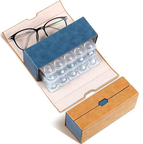 Flutesan Daily Contact Lens Case and glasses Organizer 2 in 1 Double Sided Portable Contact Lens Travel Case for Travel Outdoor Daily Use, Storage up to 30 Lense(Brown)