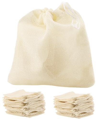 HEIHAK 200 PCS Muslin Bags - Small, 8 x 10 cm Cotton Muslin Reusable Mesh Drawstring Tea Bags for Filtering Tea, Coffee, Spices Storage