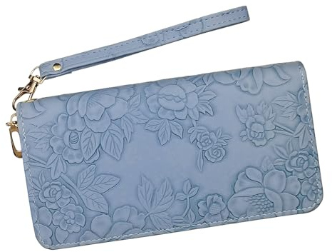 AdiStylinno Portefeuille Femme, Grande Capacité Porte Feuille pour Femme Porte Carte Fleur Porte Monnaie avec 8 Cartes Fentes et Téléphone Poche avec Sangle de Poignet