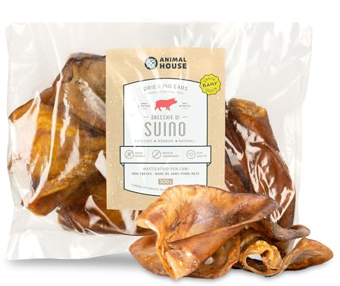 Animal House - Snack Naturale per Cani BARF alle Orecchie Suine, Delizia Proteica Europea per il Benessere del Tuo Amico a Quattro Zampe (500 GR, ORECCHIE SUINE)