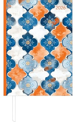 Alpha Edition - Buchkalender Style Oriental A5 2026 – Büro- & Cheftimer A5 (ca. 15×21 cm) 1 Tag/Seite mit robustem Hardcover, Zeiteinteilung & vielen Zusatzinfos – stilvolles Musterdesign