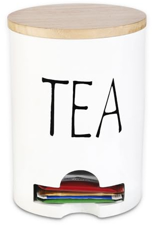 Grivaton Tea Bag Holder and Tea Box Organizer, Farmhouse Wooden Storage Box for Tea & Sugar Packets, Tea-Themed Kitchen Countertop Decor (White)