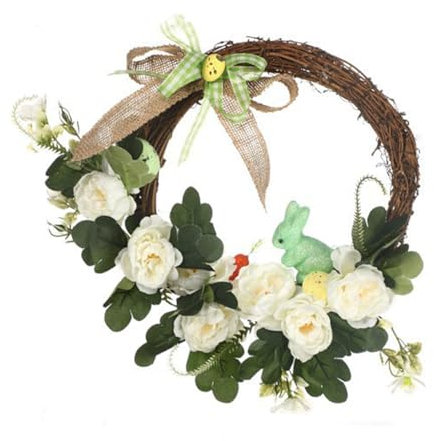 MLWSKERTY Couronne de fleurs artificielles avec œufs et fleurs faites à la main pour la maison, les murs et les décorations de jardin, à suspendre à une porte