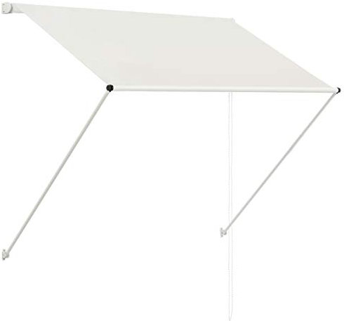 Toldo retráctil de 100 x 150 cm, color crema, marco de acero y 100% poliéster con revestimiento de PA, perfecto para balcón y terraza, resistente a la intemperie y duradero