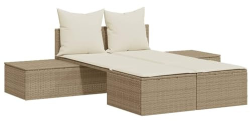 Eleganz Doppel-Sonnenliege aus PE-Rattan mit Auflagen - Beige, Pulverbeschichteter Stahl - Perfekt für Gartenbetten, Langlebig & Stilvoll