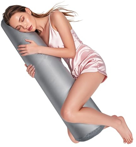 Federa per cuscino rotondo per il corpo, morbida e confortevole, riutilizzabile, lavabile, con cerniera, per camera da letto, soggiorno, ufficio (20 x 120 cm, grigio)