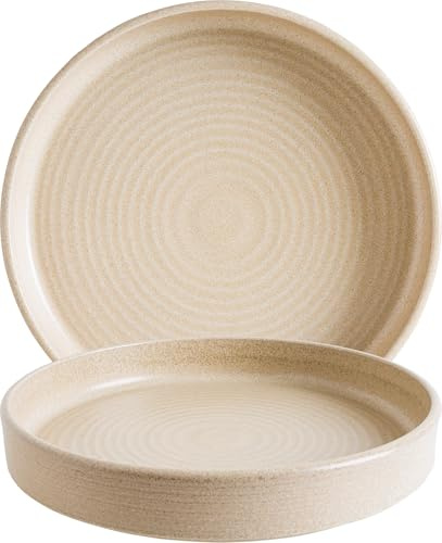 Bonna Mirage Ripple - Piatti impilabili profondi, 23 cm, set da 6 pezzi, 415 ml, porcellana beige, forno a microonde e lavabile in lavastoviglie, stoviglie moderne per tutti i giorni e la gastronomia
