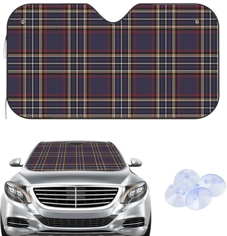 Hightopup Vita svarta rutiga vindrutor, solskydd för vindrutor, frostskydd för bil, biltillbehör, vindruta för frostgåvor, skydd, fönster, stadsjeep (145 × 80 cm)