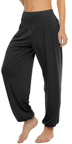 BeautyWill Freizeithosen Weiche Modal Haremshose Jogginghose Yoga Pilates Hosen Lang und 3/4 Hose für Damen XXL Schwarz Lange