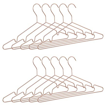 Relaxdays Kleiderbügel roségold im 10er Set, dünn, Elegante Drahtbügel für Tops, glänzende Bügel, platzsparend, Kupfer