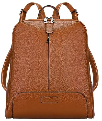 S-ZONE Damen Rucksack Echtes Leder 14 Inch Laptoptasche Casual Mode Elegant Rucksackhandtasche Schultertasche Stadtrucksack Reisetasche Tagesrucksack Schulrucksäcke für Frauen Mädchen
