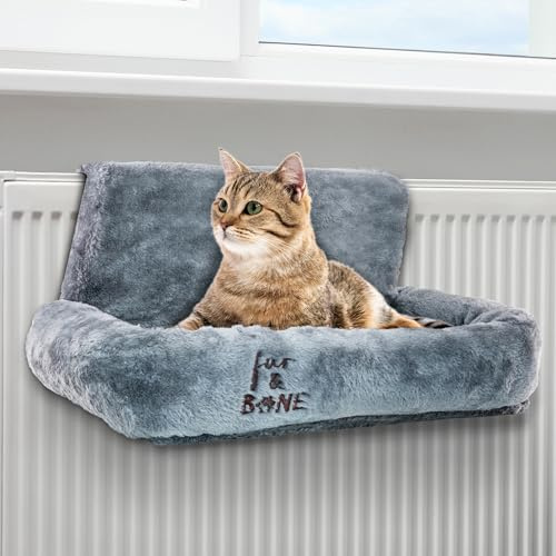 Fur & Bone Cat Radiator Bed, Warm Fleece Hammock with Washable Cover | Hanging Radiator Bed for Indoor Cats, Cat Accessories for Kittens (50x43x26cm)