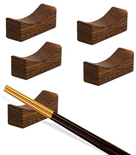 5pcs Wooden Chopstick Cutlery Tableware Rests Holders for Home Kitchen Restaurant Party, Natural Premium Chopsticks Holders, Healthy Spoon Fork Knife Stand Rack Set for Cooking Dining (35, Grams)