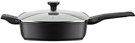 GSW 168434 Brat- und Servierpfanne EASY CLICK Quadura mit Glasdeckel und Gegengriff, Aluminium, schwarz - 28x28cm