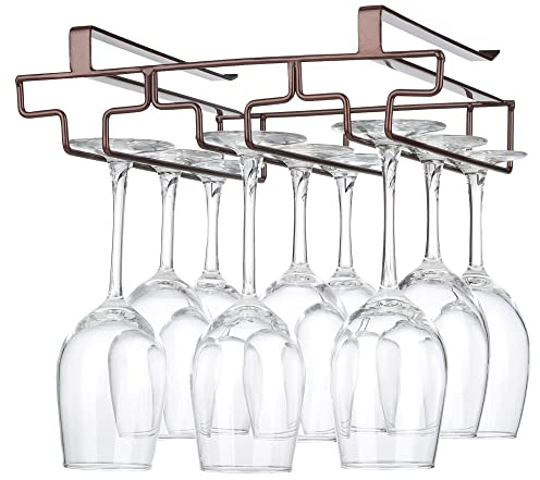 FOMANSH Weinglashalter unter dem Schrank, Gläserhalter für Weingläser Stielgläser, hängender Weinglasregal Glashalterung aus Metall, Gläser-Aufbewahrung für Küche, Bar und Restaurant, braun