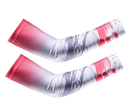 ihreesy Manicotti per Braccio di Raffreddamento, Copribracci Lunghi in Seta Ghiaccio Unisex Manicotti per Braccio di Protezione UV Manicotti per Braccio in Seta di Ghiaccio,Rosso sfumato,L(28-30cm)