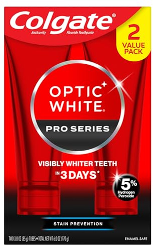 Colgate Optic White Pro Series Teeth Whitening Toothpaste with 5% Hydrogen Peroxide, Stain Prevention, Mint, 3 Ounces (2 Pack)