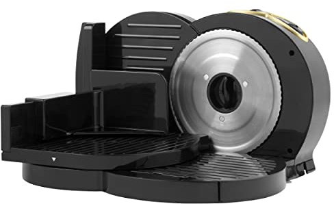 Petra PT3683VDEEU10 Elektrischer Allesschneider - Schneidemaschine für Aufschnitt und Käse, 3 Geschwindigkeitsstufen, 170-mm-Edelstahlklinge, anpassbare Dicke (1–15 mm), Fingerschutz, 150 W