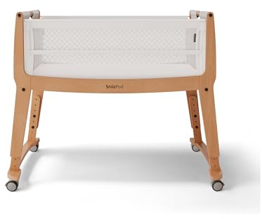SnuzPod Studio Next to Me Crib, Baby Bed with Zip-Down Wall and 6 Height Settings, Includes Breathable Mattress and Wheels for Newborn (0-6 months), Stockholm