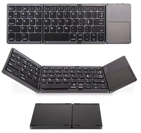 Tiardey Teclado Bluetooth Plegable Teclado inalámbrico con trackpad Función de Clic del Mouse Mini Teclado Recargable para computadoras portátiles Teléfonos móviles Tabletas compatibles