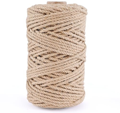 Natural Jute Twine 328ft 4mm,3Ply Twisted Thick Twine Rope Strong Jute String Roll for Crafts Gift Wrapping Gardening Home Decor Bundling Cat Scratching Post