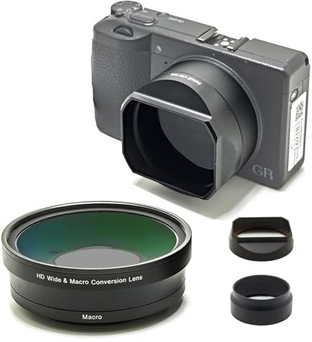FotoZ Conversion Lens for Ricoh GR III & GR III HDF, 49mm 0.75x Wide Angle & Macro 2 in 1 With Hood, Filter Adapter Replaces GA-1
