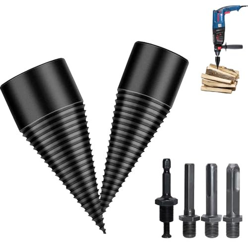 Forhandy Set di spaccalegna a vite conica, 42 mm + 32 mm, spaccalegna con 4 manici per trapano, spaccalegna in legno, per trapano